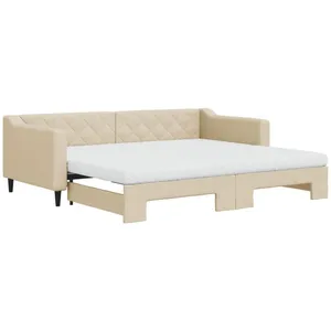 vidaXL Lit de jour avec gigogne et matelas crème 90x200 cm tissu pas cher