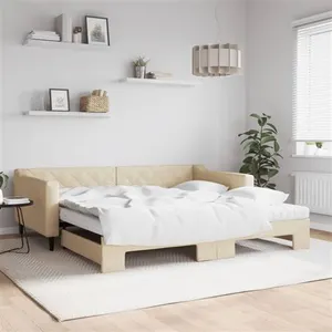 vidaXL Lit de jour avec gigogne et matelas crème 100x200 cm tissu pas cher