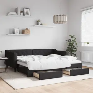 vidaXL Vidaxl Lit De Jour Avec Gigogne Et Tiroirs Noir 90x190 Cm Tissu pas cher