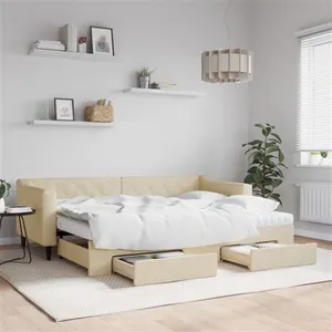 vidaXL Lit de jour avec gigogne et tiroirs crème 80x200 cm tissu pas cher