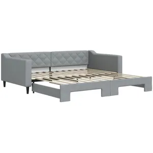 Lit de jour avec lit gigogne gris clair 100x200 cm tissu Vidaxl Gris clair pas cher