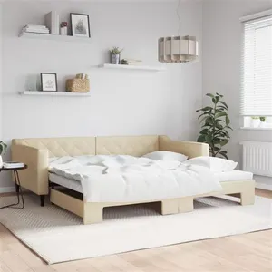 vidaXL Vidaxl Lit De Jour Avec Lit Gigogne Crème 100x200 Cm Tissu pas cher