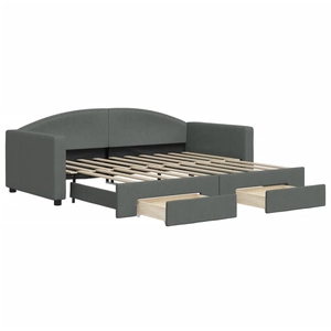 vidaXL Lit de jour avec gigogne et tiroirs gris foncé 80x200 cm tissu pas cher