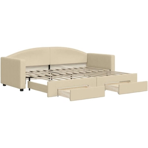 vidaXL Lit de jour avec gigogne et tiroirs crème 80x200 cm tissu pas cher