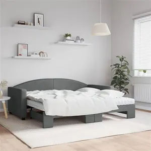vidaXL Lit de jour avec gigogne et matelas gris foncé 90x190 cm tissu