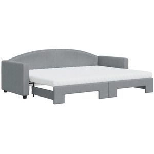 vidaXL Lit de jour avec gigogne et matelas gris clair 100x200 cm tissu pas cher