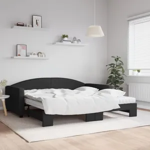 Lit de jour avec gigogne et matelas noir 100x200 cm tissu Vidaxl Noir pas cher