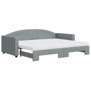 vidaXL Lit de jour avec gigogne et matelas gris clair 90x200 cm tissu pas cher