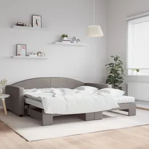 vidaXL Vidaxl Lit De Jour Avec Gigogne Et Matelas Taupe 100x200 Cm Tissu
