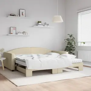 vidaXL Lit de jour avec gigogne et matelas crème 100x200 cm tissu pas cher