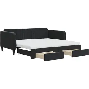 vidaXL Lit de jour avec gigogne et tiroirs noir 90x190 cm velours