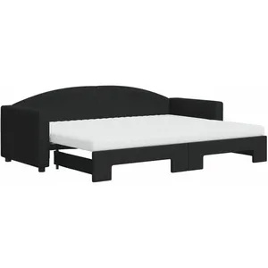vidaXL Lit de jour avec lit gigogne et matelas noir 80x200 cm tissu pas cher