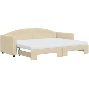 vidaXL Lit de jour avec gigogne et matelas crème 80x200 cm tissu pas cher