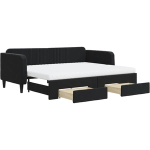 vidaXL Lit de jour avec gigogne et tiroirs noir 90x200 cm velours pas cher