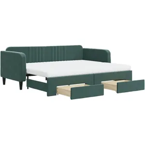 vidaXL Lit de jour avec gigogne et tiroirs vert foncé 90x200cm velours pas cher