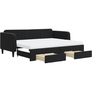 vidaXL Lit de jour avec gigogne et tiroirs noir 80x200 cm velours pas cher