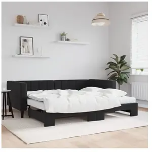 vidaXL Lit de jour avec gigogne et matelas noir 90x200 cm velours pas cher