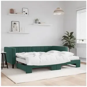 vidaXL Lit de jour avec gigogne et matelas vert foncé 90x200cm velours pas cher