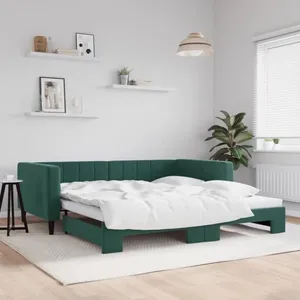 vidaXL Lit de jour avec gigogne sans matelas vert foncé 100x200 cm pas cher