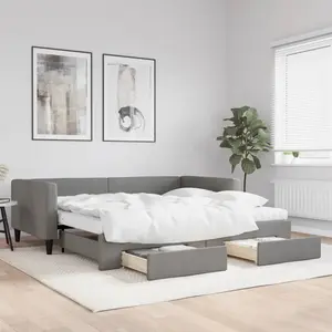 vidaXL Lit de jour avec gigogne et tiroirs gris foncé 100x200 cm tissu pas cher