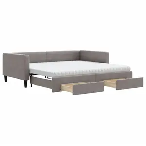 vidaXL Lit de jour avec gigogne et tiroirs taupe 100x200 cm tissu pas cher