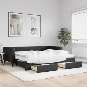 vidaXL Vidaxl Lit De Jour Avec Gigogne Et Tiroirs Noir 90x190 Cm Tissu pas cher