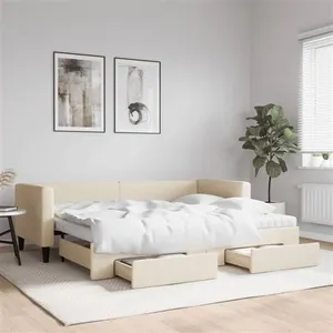 vidaXL Vidaxl Lit De Jour Avec Gigogne Et Tiroirs Crème 80x200 Cm Tissu pas cher