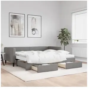 vidaXL Lit de jour avec gigogne et tiroirs gris foncé 90x200 cm tissu pas cher
