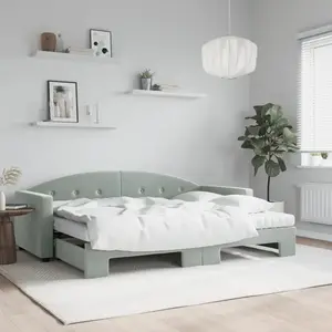 vidaXL Lit de jour avec gigogne et matelas gris clair 80x200cm velours pas cher