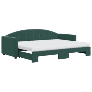 vidaXL Lit de jour avec gigogne et matelas vert foncé 80x200cm velours pas cher