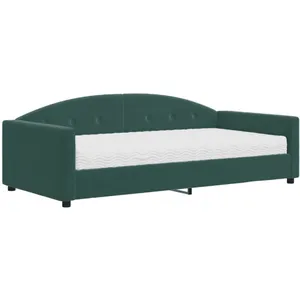 vidaXL Lit de jour avec matelas vert foncé 100x200 cm velours 3197286 pas cher