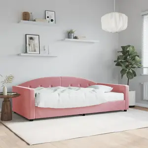 vidaXL Lit de jour avec matelas rose 100x200 cm velours 3197287 pas cher