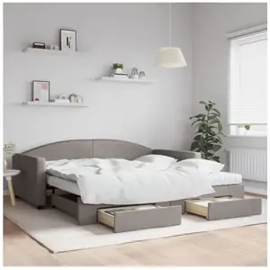 vidaXL Lit de jour avec gigogne et tiroirs taupe 100x200 cm tissu pas cher