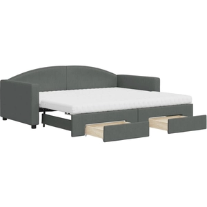 vidaXL Lit de jour avec gigogne et tiroirs gris foncé 90x190 cm tissu pas cher