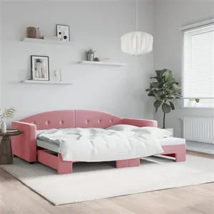vidaXL Lit de jour avec lit gigogne rose 90x200 cm velours 3197304 pas cher