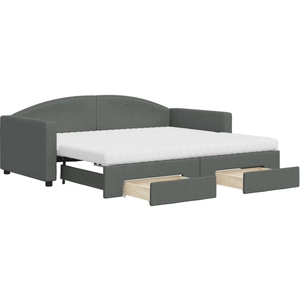 vidaXL Lit de jour avec gigogne et tiroirs gris foncé 80x200 cm tissu pas cher