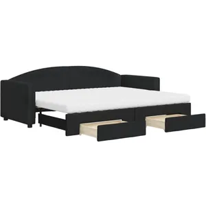vidaXL Lit de jour avec gigogne et tiroirs noir 80x200 cm tissu pas cher