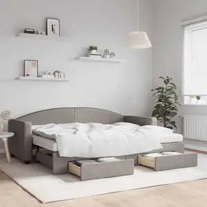 vidaXL Lit de jour avec gigogne et tiroirs taupe 80x200 cm tissu pas cher