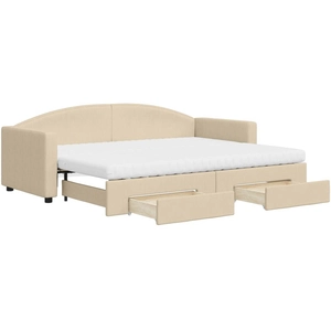 vidaXL Lit de jour avec gigogne et tiroirs crème 80x200 cm tissu pas cher