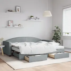 vidaXL Lit de jour avec gigogne et tiroirs gris clair 90x200 cm tissu pas cher