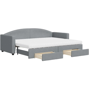 vidaXL Lit de jour avec gigogne et tiroirs gris clair 80x200 cm tissu pas cher