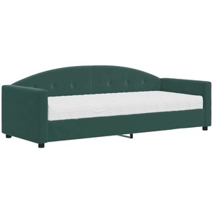 vidaXL Lit de jour avec matelas vert foncé 90x200 cm velours pas cher