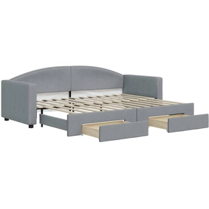vidaXL Lit de jour avec gigogne et tiroirs gris clair 100x200 cm tissu pas cher