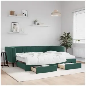 Comparateur de prix : vidaXL Lit de jour avec gigogne et tiroirs vert foncé 90x200cm velours
