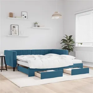 vidaXL Lit de jour avec gigogne et tiroirs bleu 100x200 cm velours pas cher