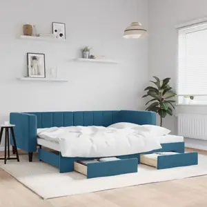 vidaXL Lit de jour avec gigogne et tiroirs sans matelas bleu 90x200 cm pas cher