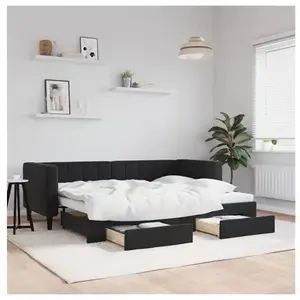 Lit de jour avec gigogne et tiroirs noir 80x200 cm velours Vidaxl Noir pas cher