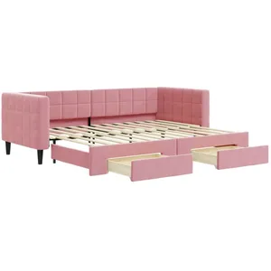 vidaXL Lit de jour avec gigogne et tiroirs rose 80x200 cm velours 3196735 pas cher