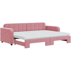 vidaXL Vidaxl Lit De Jour Avec Lit Gigogne Et Matelas Rose 80x200 Cm Velours pas cher
