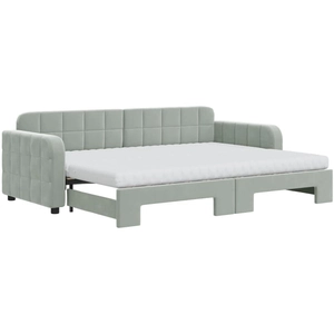 vidaXL Lit de jour avec gigogne et matelas gris clair 80x200cm velours pas cher